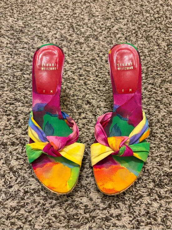 Stuart Weitzman Shoes - Stuart Weitzman Multicolor Knot-Front Slide Sandals - Pink Green Yellow